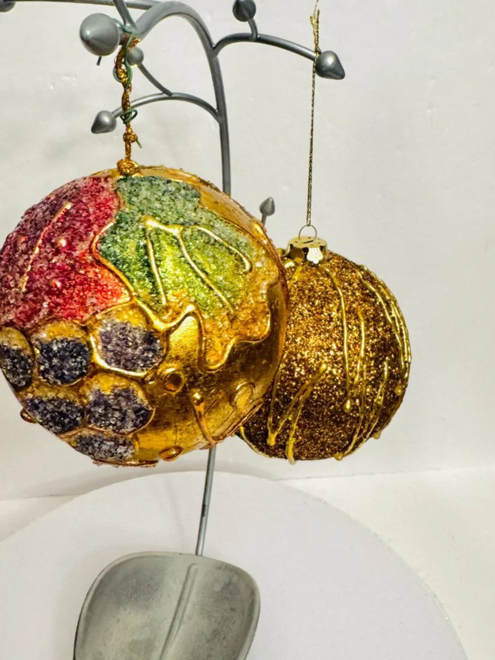 2 Textured Golden Ball Christmas Ornament 4.5